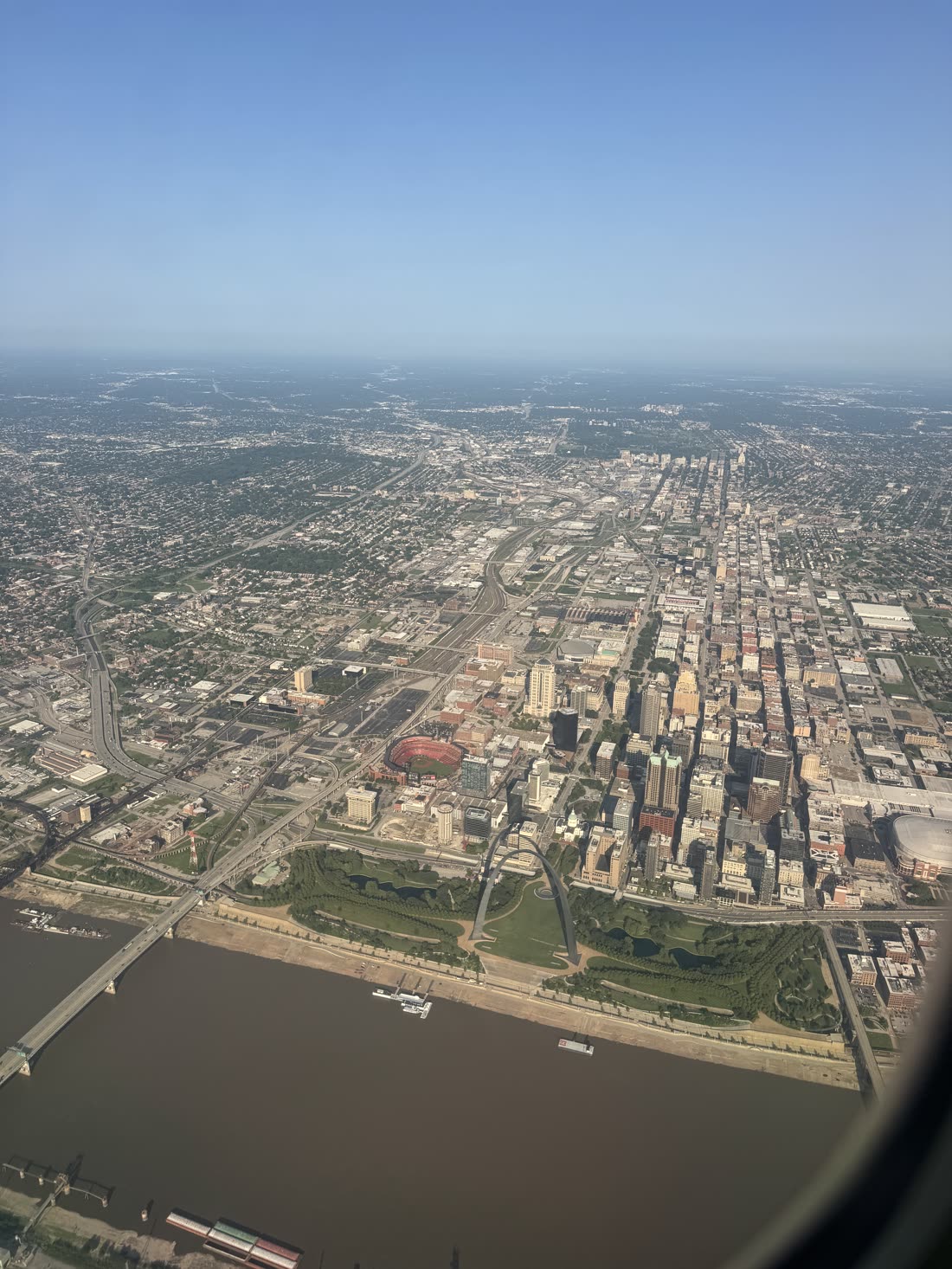 St. Louis and the Arch from an airplane window